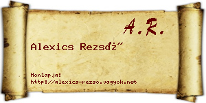 Alexics Rezső névjegykártya